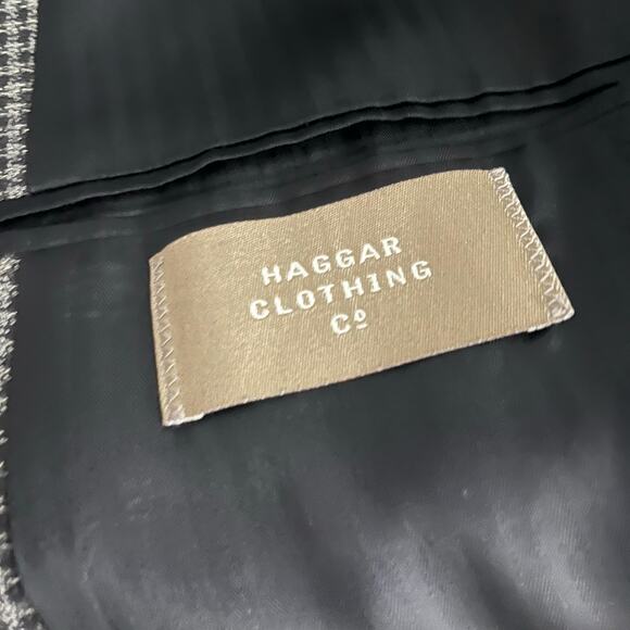 Haggar Black Tan Tweed Houndstooth Two Buttoned Vented Blazer Sport Coat 42L USA - Picture 3 of 15